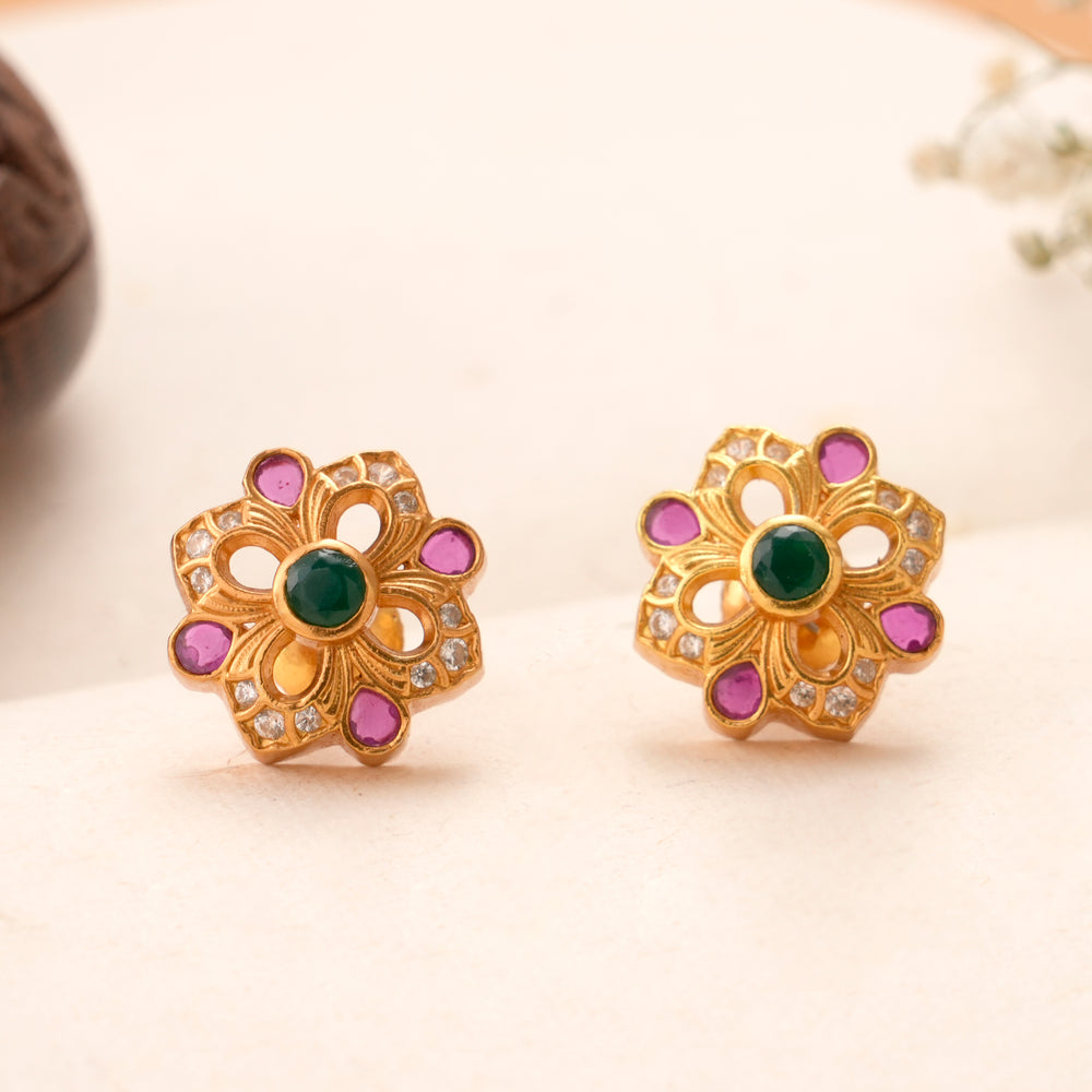Colourful Ruby Floral Kundan Stud