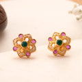 Colourful Ruby Floral Kundan Stud