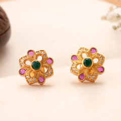 Colourful Ruby Floral Kundan Stud