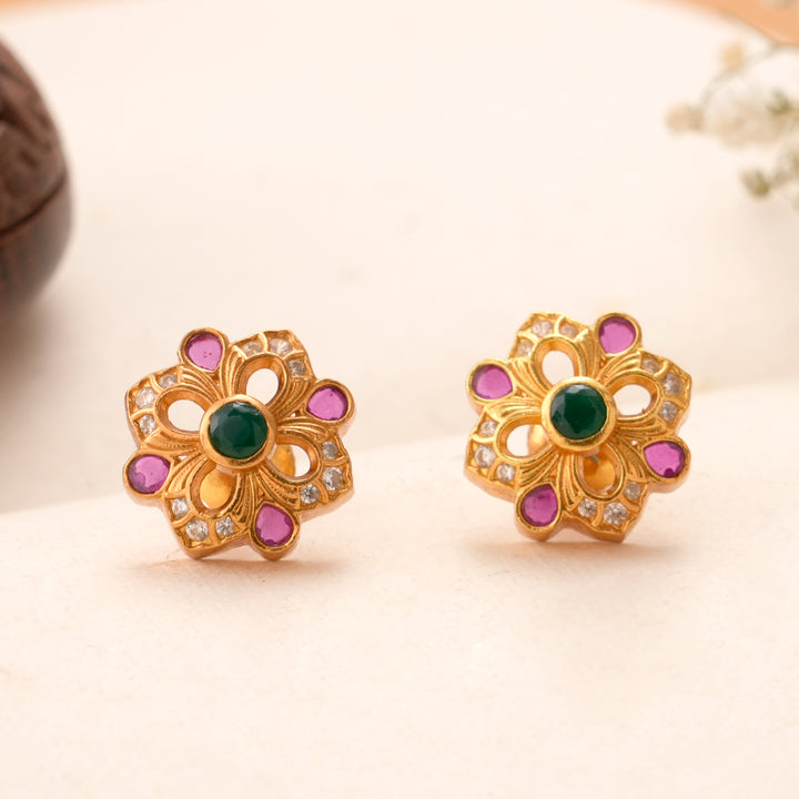 Colourful Ruby Floral Kundan Stud