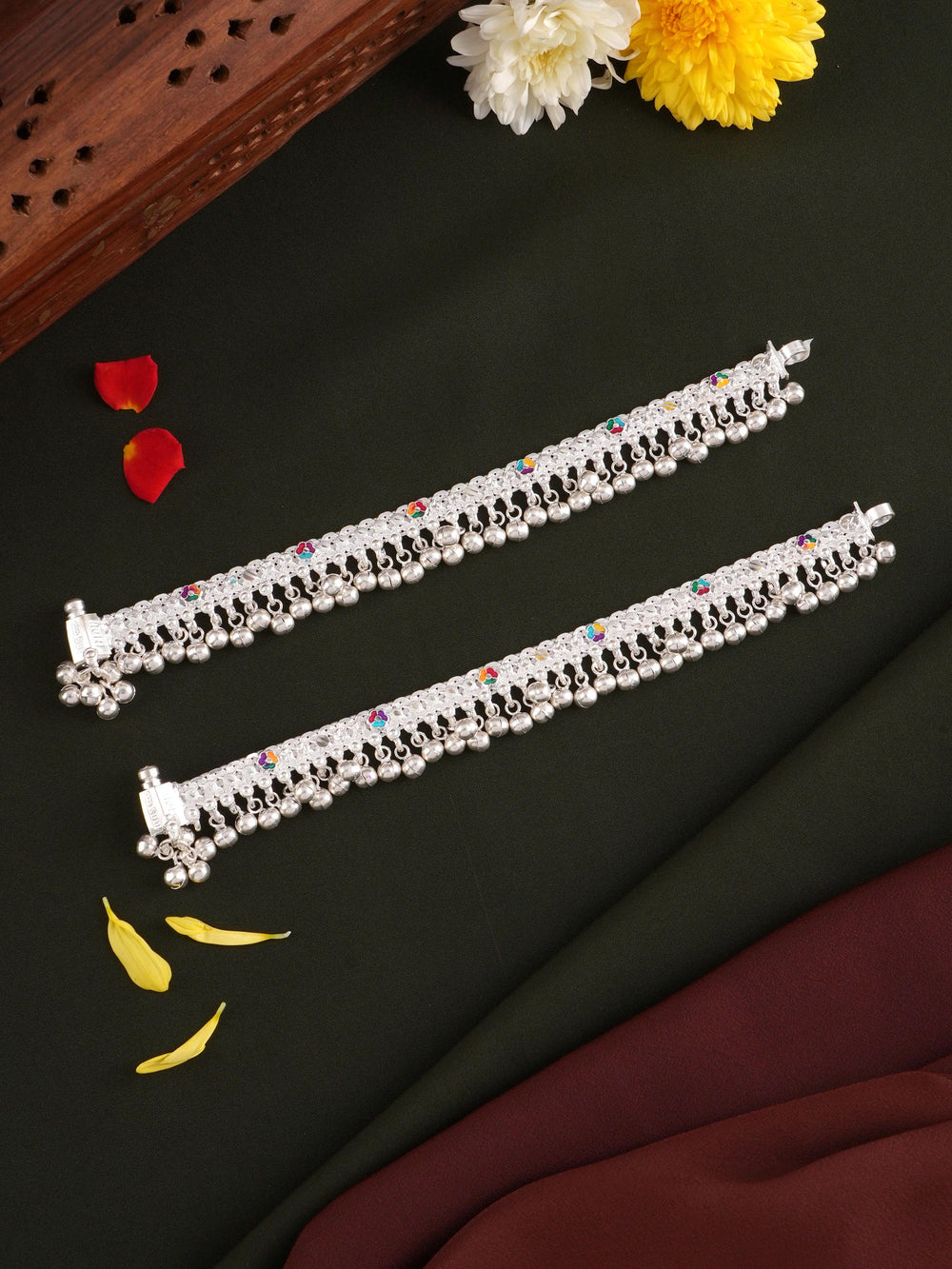 Silver Full Chalangai Single Line Anklet