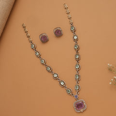 Modern Multi Stone Golden Necklace Set