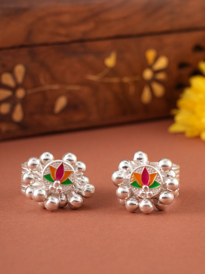 Muthu Lotus Enamel Silver Metti