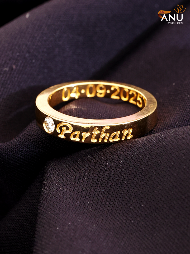 Name Engraved with single Stone Gold Ring
