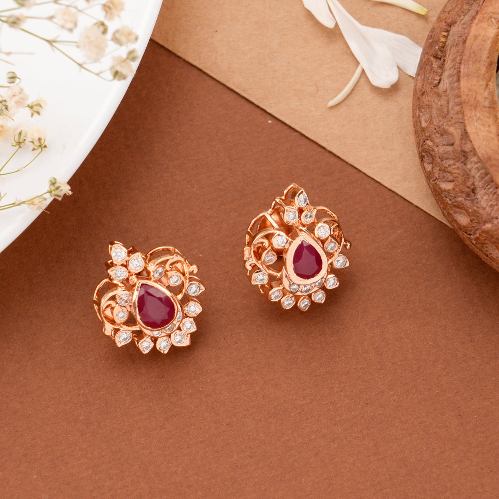 Rose Gold Ruby Design Kundan Earring