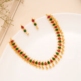 Emerald Blossom Leaf with Golden Balls Necklace Set