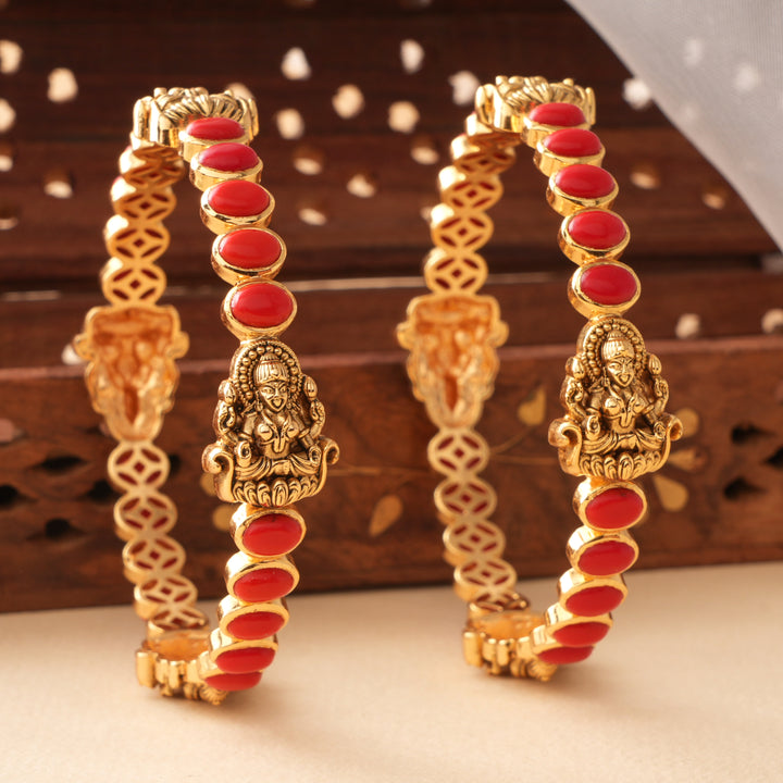 Goddess Antique Lakshmi with Coral Design Bangle