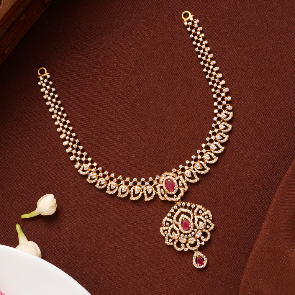 Blossom Ruby Pendant Swarovski Gold Necklace