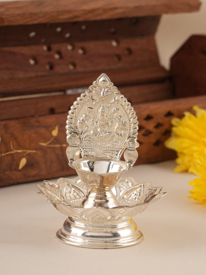 Lotus Base Gajalakshmi Silver Vilakku