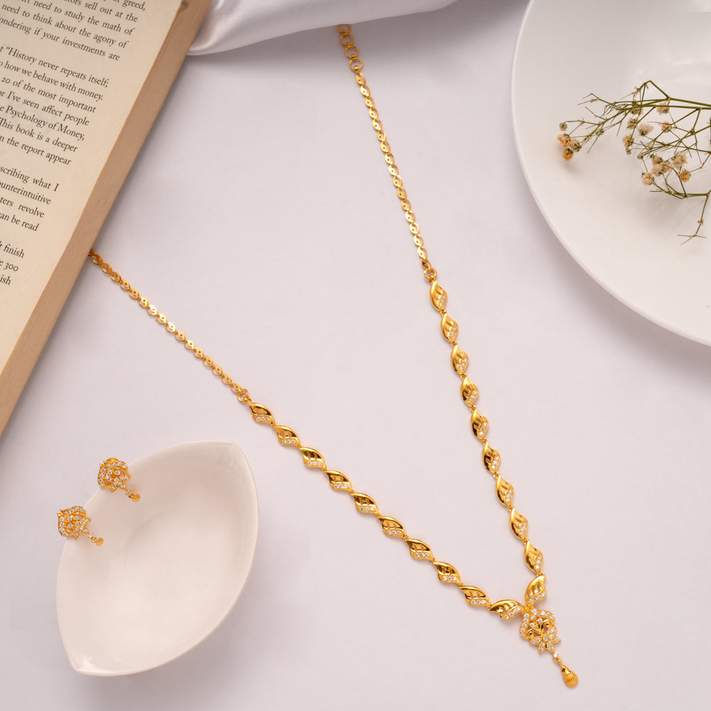 Leafy Structured Golden Necklace Set