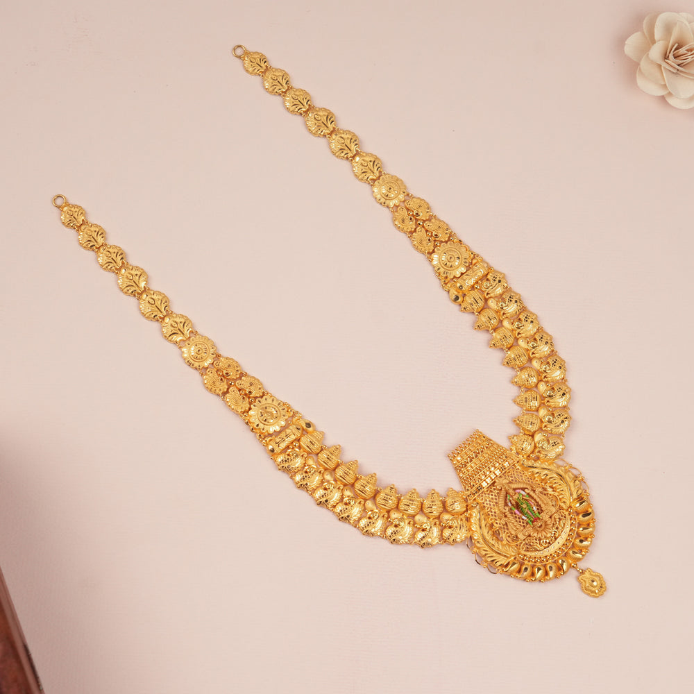 Traditional Gold Meenakshi Temple Haram with Intricate Pendan