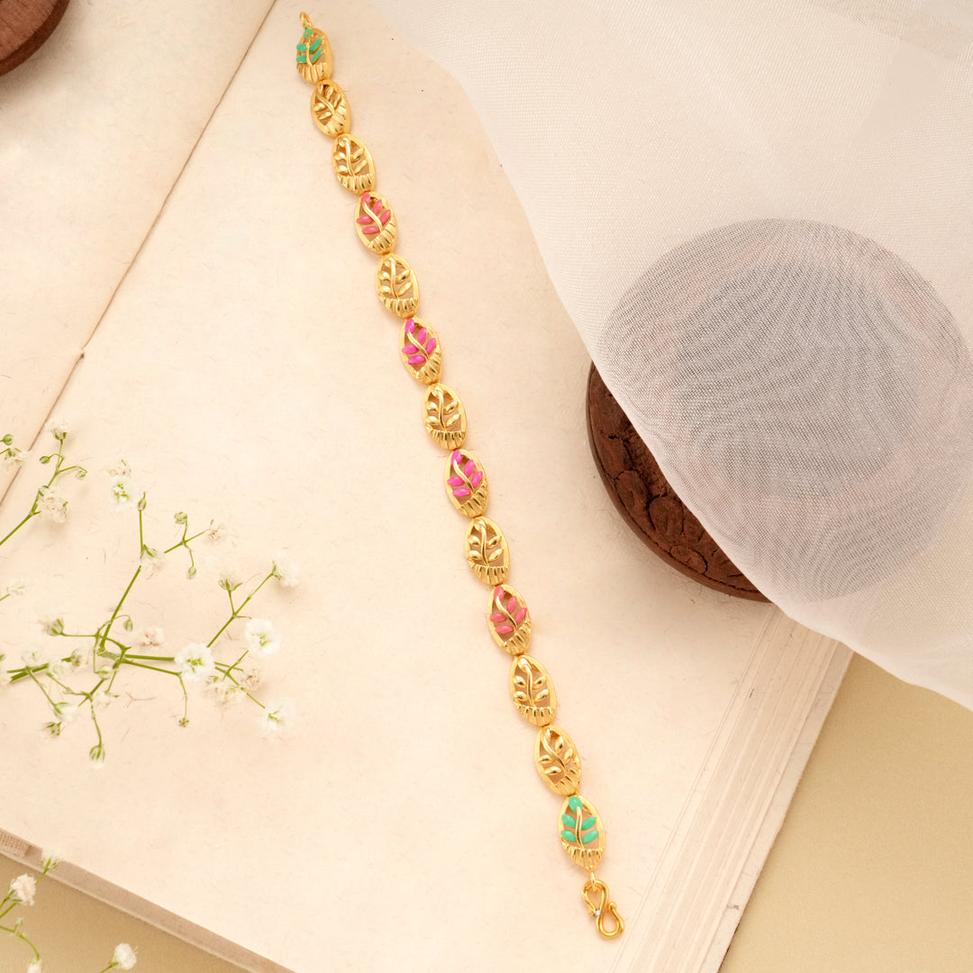 Leaf Petals Enamel Gold Plated Bracelet