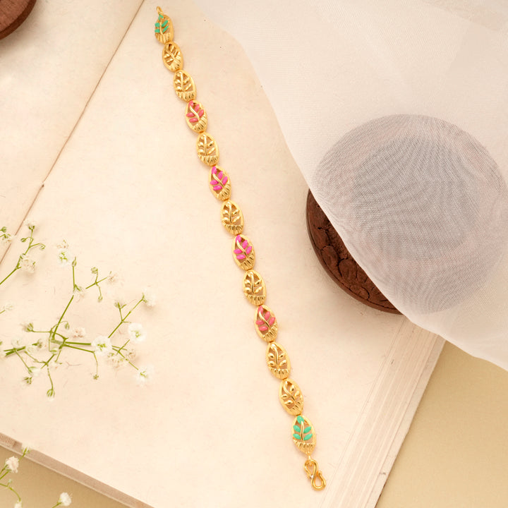 Leaf Petals Enamel Gold Plated Bracelet