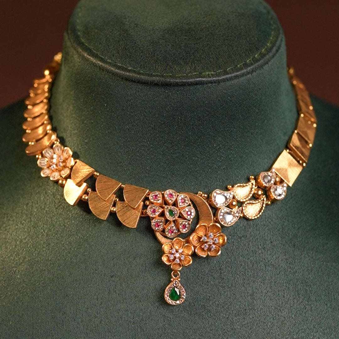 Timeless Crescent Moon Floral Kundan Gold Necklace