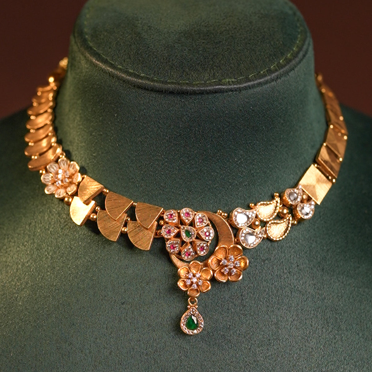 Timeless Crescent Moon Floral Kundan Gold Necklace