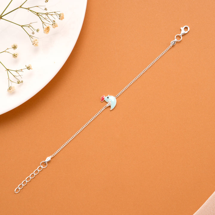 Blue Bird Charm Enamel Silver Baby Bracelet