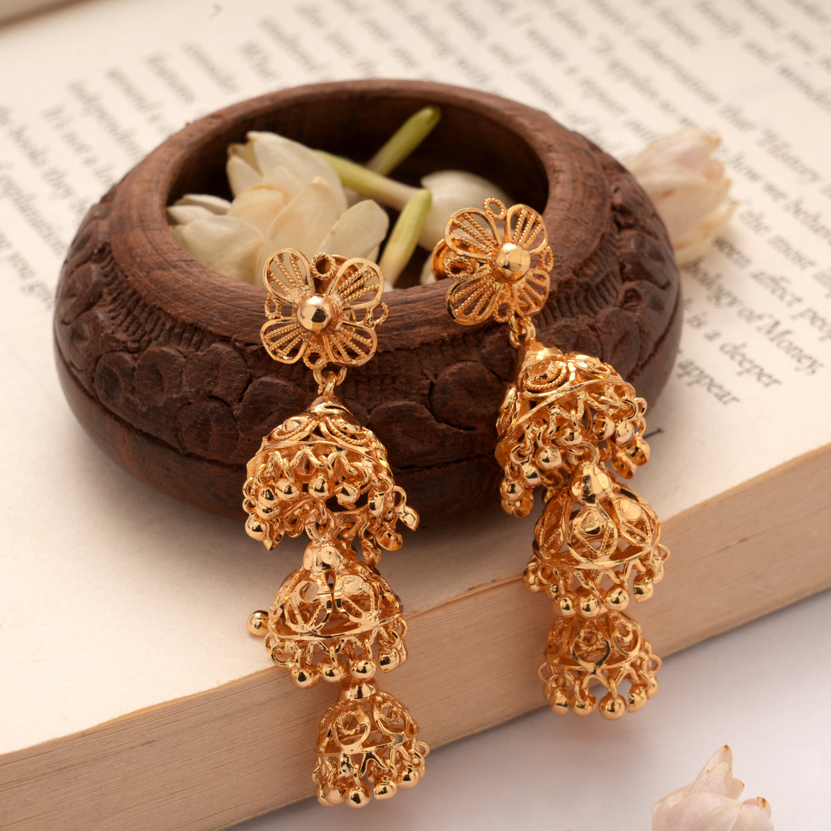 Trendy Triple Layer Dome Design Golden Jhumkas