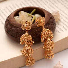Trendy Triple Layer Dome Design Golden Jhumkas
