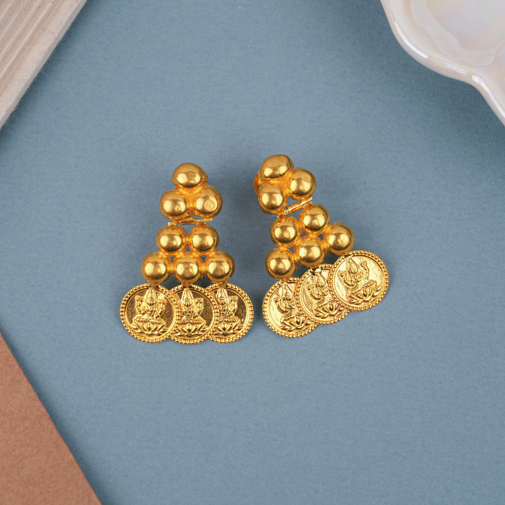 Heritage Beads Lakshmi Coin Drops Gold Earring