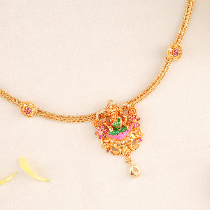 Pink Stones with Goddess Lakshmi Necklace