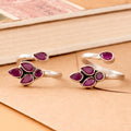 Floral Ruby Tear Drop Silver Toe Ring