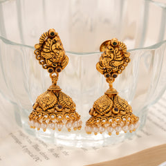 Peacock Antique Dome Silver Golden Jhumka