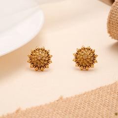 Golden Oxidised Antique Vintage Floral Stud