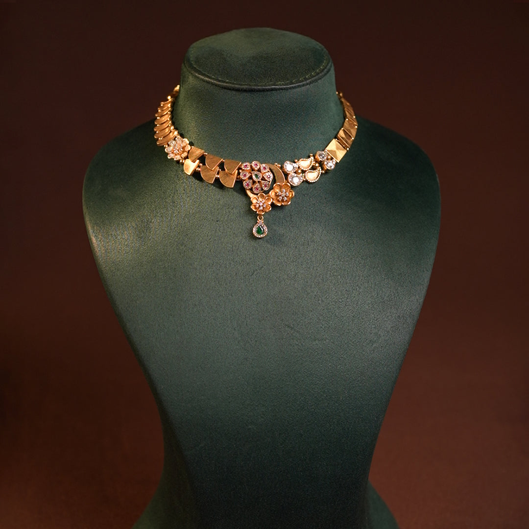 Timeless Crescent Moon Floral Kundan Gold Necklace