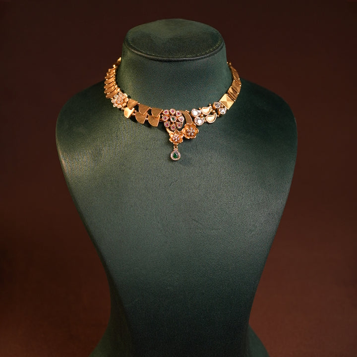 Timeless Crescent Moon Floral Kundan Gold Necklace