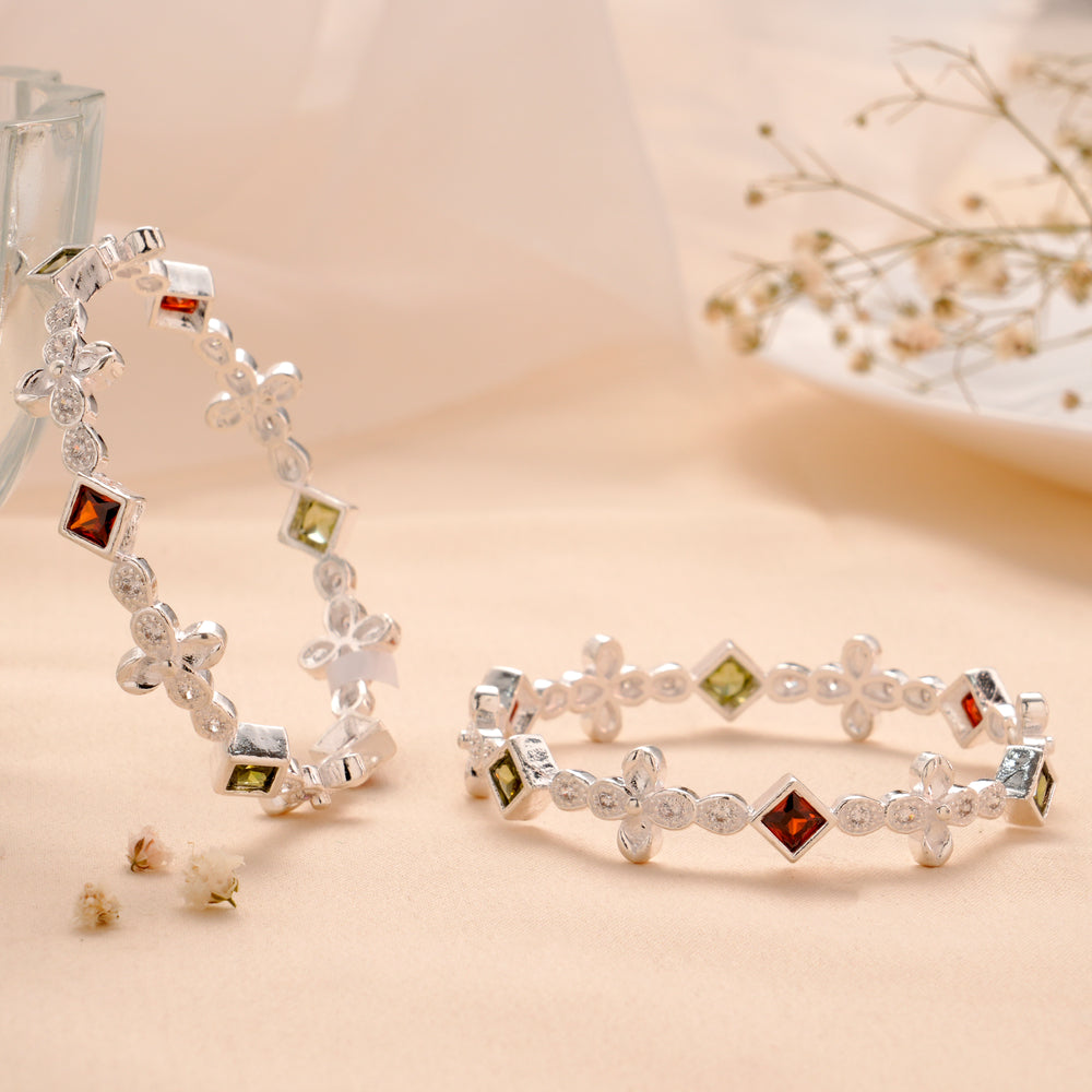 Royal Multi Stone Silver Bangle
