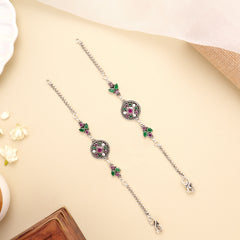 Ruby Emerald Medallion Antique Silver Anklet