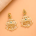 White Stone Peacock with Emerald Golden Earrings