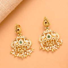 White Stone Peacock with Emerald Golden Earrings