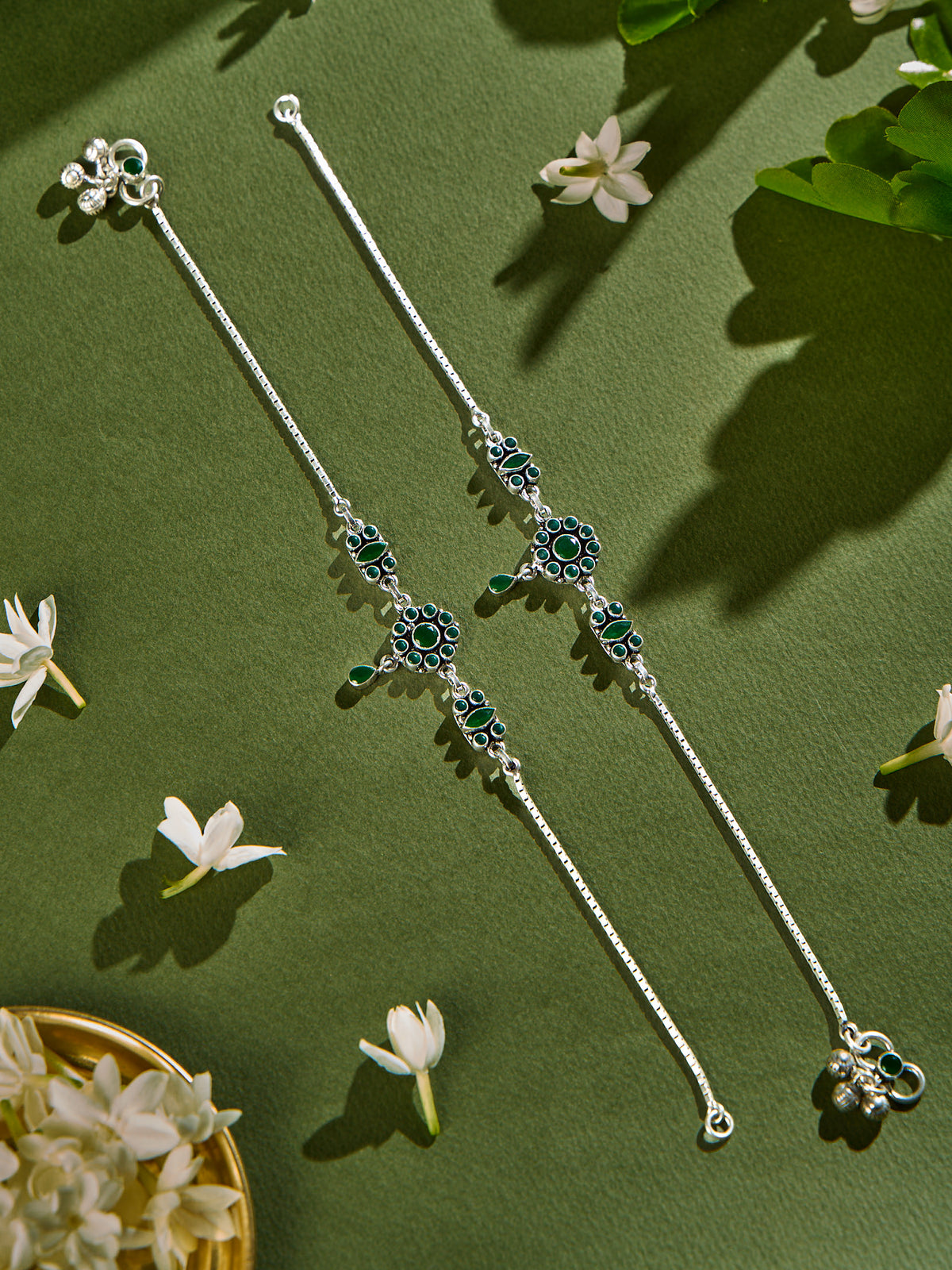Emerald Glaze Drops Antique Anklet