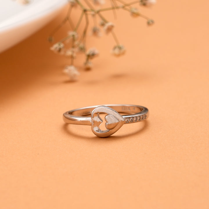 Lovely Dual Heart Silver Ring