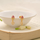 Minimal Pink Floral Design Golden Earring