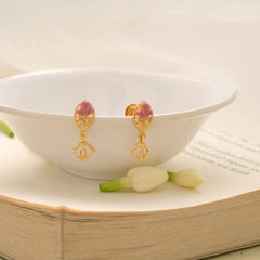 Minimal Pink Floral Design Golden Earring