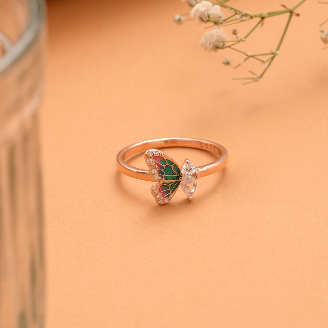 Dual Colour Half Butterfly Rose Golden Ring