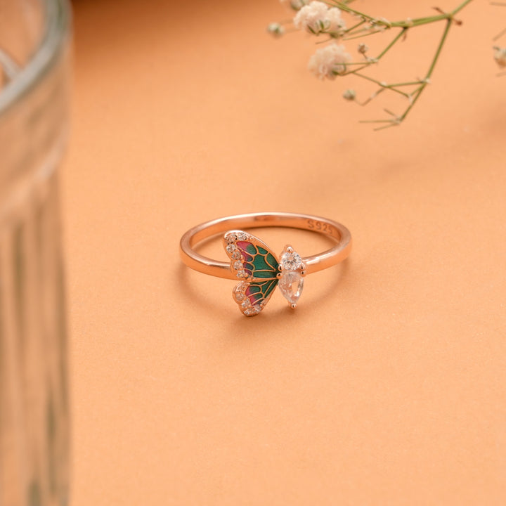 Dual Colour Half Butterfly Rose Golden Ring