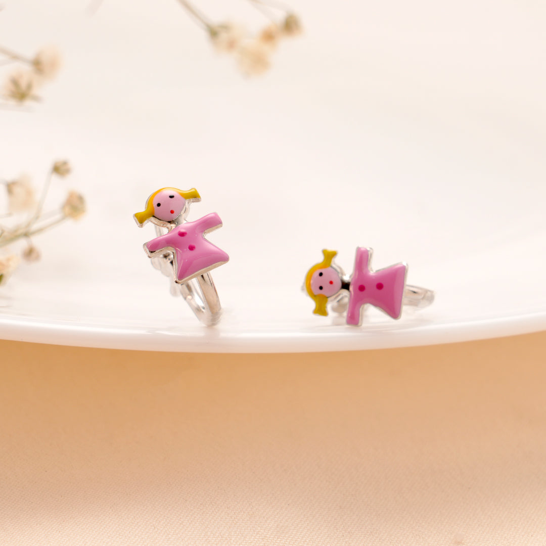 Silver Pink Girl Kids Earrings