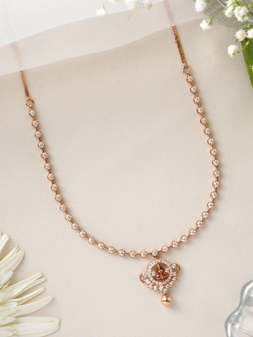 Lakshmi Pendant with Diamond Necklace
