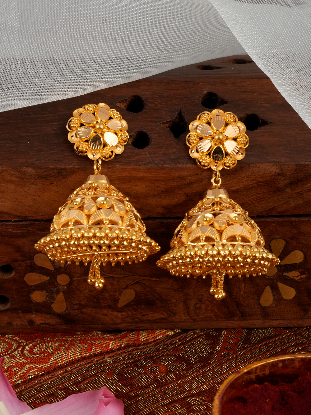 Yellow Gold Traditional Style Jimikki Earrings