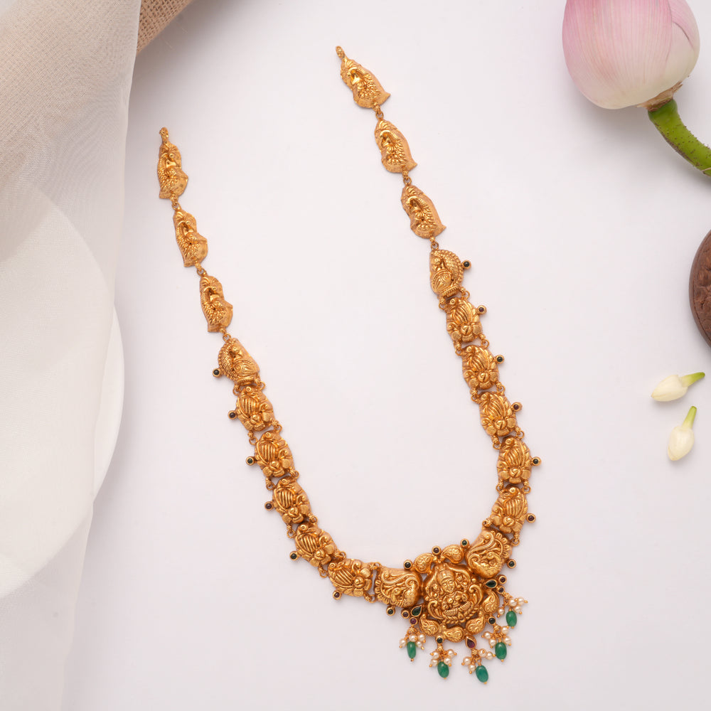 Nagas Lakshmi Devi with Green Drops Golden Haram