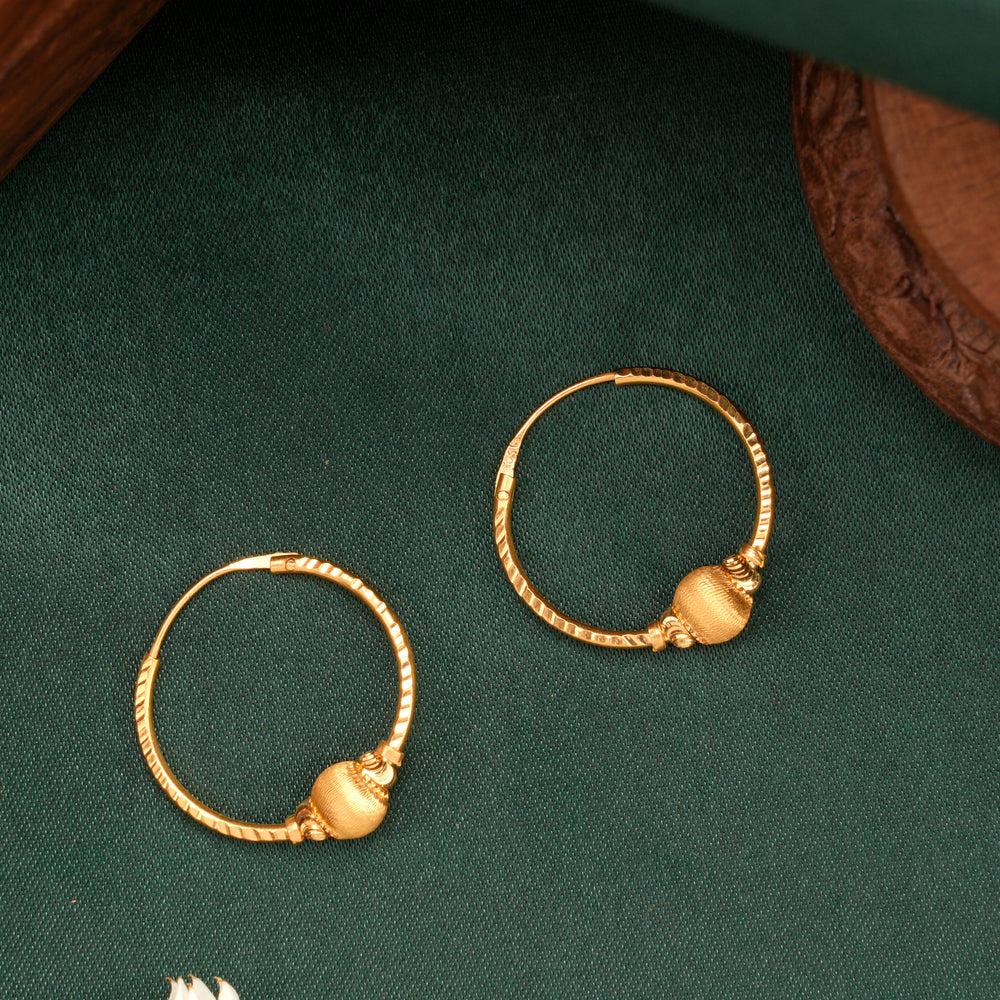 Textured Ball Detail Hoop Gold Earrings
