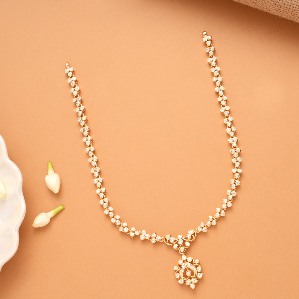 Sparkling White Stone Floral Golden Necklace