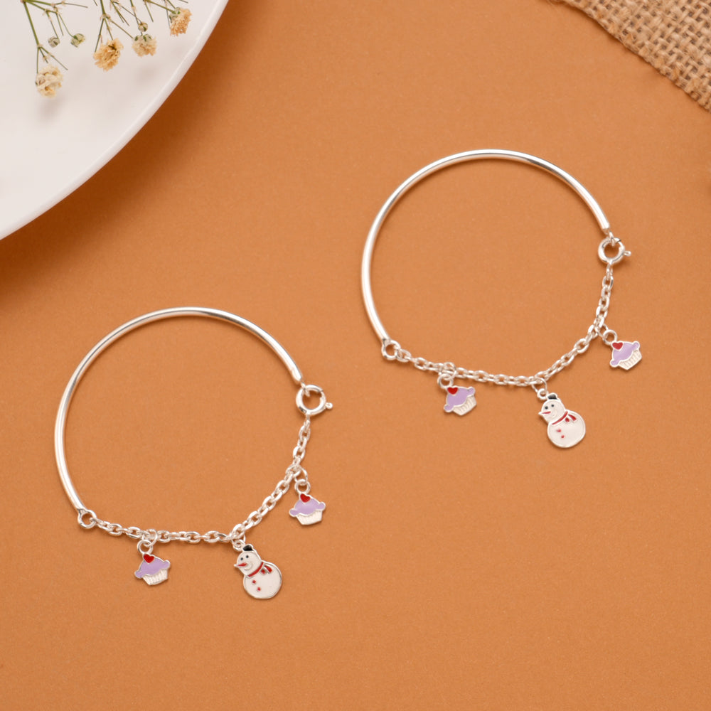 Snowman Enamel Silver Baby Bangle