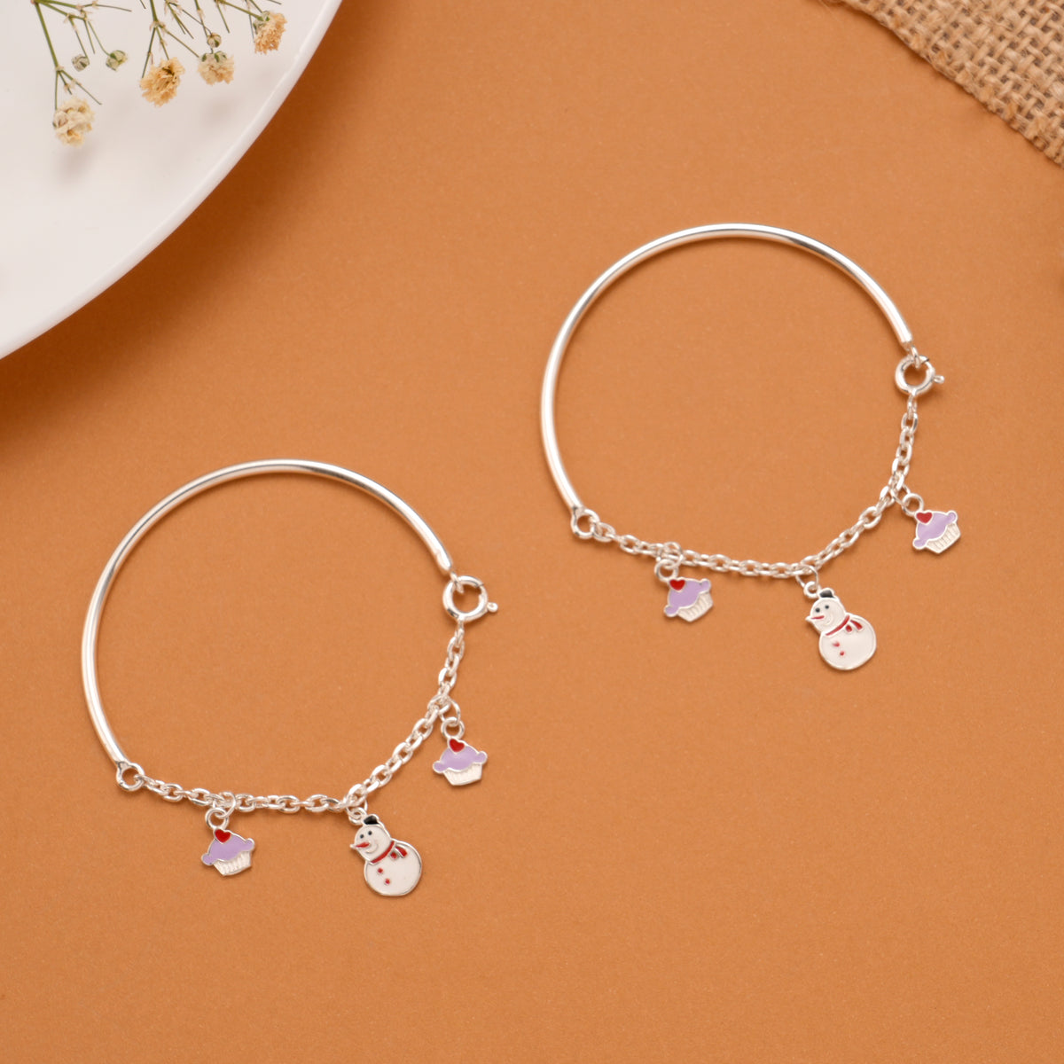 Snowman Enamel Silver Baby Bangle