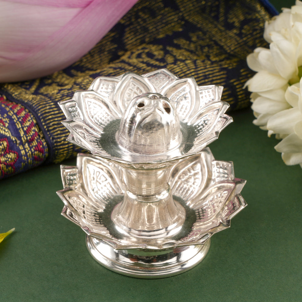 Lotus Design Silver Agarbatti Stand