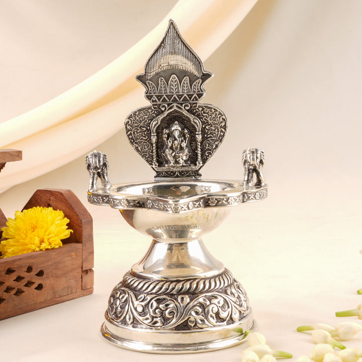 Antique Silver Ganesh Vilakku