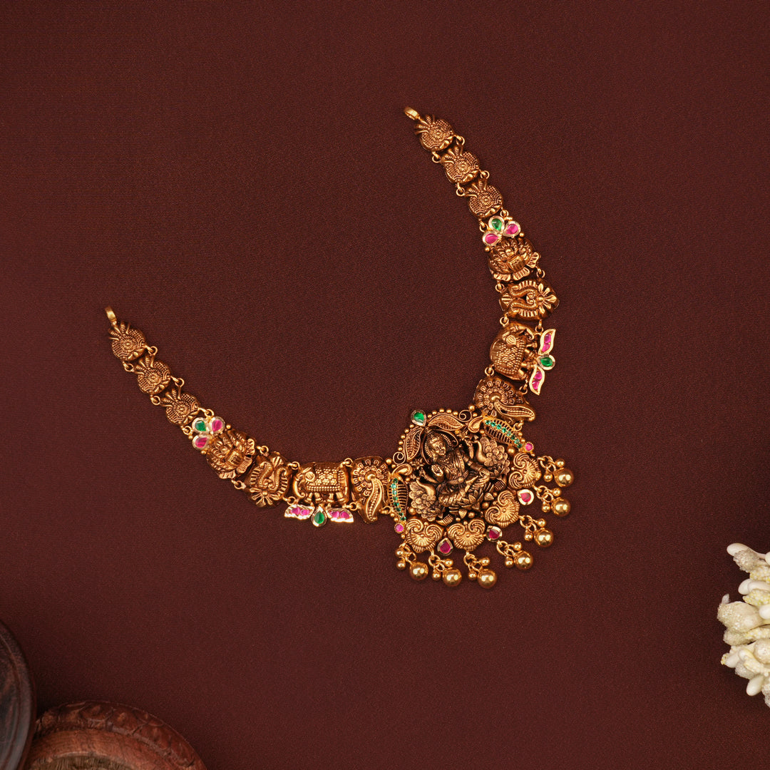 Traditional Gold Antique Lakshmi with Peacock Necklace